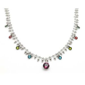 Clara Beau Multi Color Beaded Swarovski Crystal Sterling Silver Necklace NEW